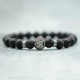 Strand 8mm Natural Lava Stone Bracelet Men Beaded Round Letter Braclet For Women Friendship Name Initials Charm Braslet Gift Friend