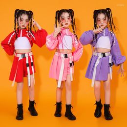 Stage Wear Jazz Dance Performance Costumes For Girls Long Sleeved Crop Tops Skirts Suit Children Ballroom Hip Hop Rave Clothes DQS12619