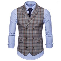 Men's Vests Men 2023 Spring And Autumn High Quality Men's Chequered Striped Double Breasted Slim Business Casual Suit Waistcoat