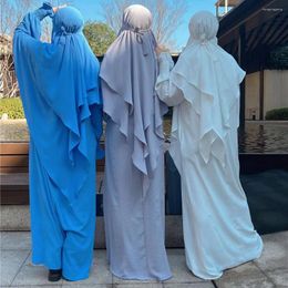 Ethnic Clothing Jilbab Prayer Clothes Women Ramadan Islamic Jilbeb 2 Piece Set Dubai Turkish Hijabi Outfit Layered Khimar Scarf Hijab Long