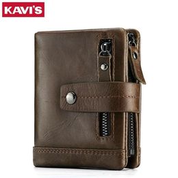 KAVIS Genuine Leather Wallet Men Coin Purse Male Cuzdan PORTFOLIO MAN Portomonee Small Mini Rfid Walet Pocket Fashion Man Vallet318T