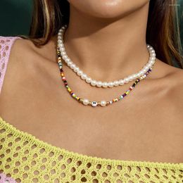 Chains Autumn Jewelry Holiday Style Mix And Match Rice Bead Woven Contrast Color Necklace Imitation Pearl Eye Suit Letter