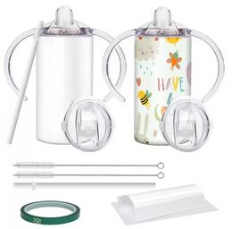 12oz Sublimation Blank Insulated Sippy Cups Stainless Steel Kids Tumbler with Handles Double Wall Vacuum Mug for Kids and Children G0424