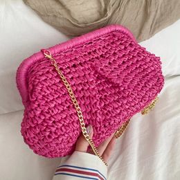 Evening Bags Summer Fashion Women Allmatch Clutch Sense Of Straw Weave Wallet Ladies Chain Shoulder Pink Crossbody 231123