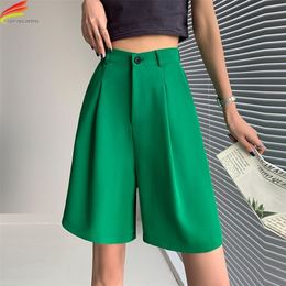 Women's Shorts DFRCAEG Summer Bermuda Shorts For Women High Elastic Waist Wide Leg Loose Suit Pants With Pockets Casual Half Pants Femme 230424