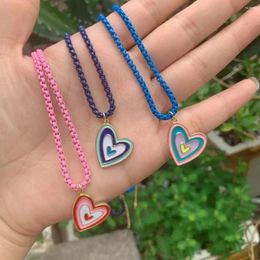 Chains 5Pcs Colourful Enamel Romantic Lovely Heart Pendant Necklace Woman Couple Jewellery Hearted Choker Box Chain Gift