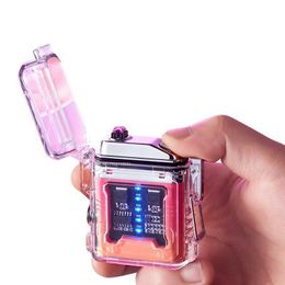 Lighters 2023 New Windproof Waterproof Lighter Flashlight Transparent Plasma ARC USB Rechargeable Outdoor Camping Gift