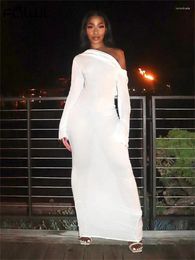 Casual Dresses Habbris Sexy White Off Shoulder Backless Bodycon Long Dress Evening Party Women 2023 Fall Fashion Bandage Sleeve Maxi