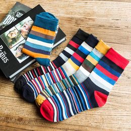 Men's Socks Winter Warm Color Striped Fashion Large Size High Quality Combed Cotton Casual 1 Pair