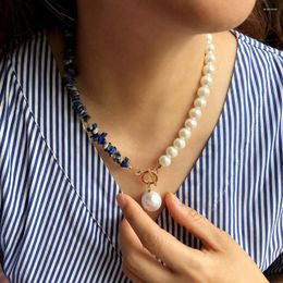 Chains Vintage Natural Stone Toggle Clasp Necklace For Women Girls Imitation Pearl Asymmetric Necklaces Bohemian Jewellery