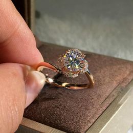 Wedding Rings Luxury Dazzling Zircon Bridal Engagement Promise For Women Rose Gold White Filled Vintage Princess Band
