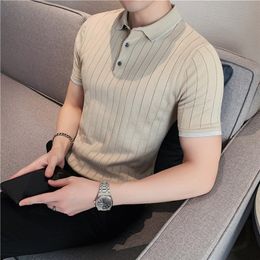 Men's Polos Brand Clothing High Quality Short Sleeves POLO Shirts/Male Slim Fit Stripe Leisure Knitting POLO Shirts Plus size S-3XL 230424