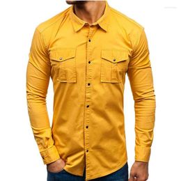 Men's Casual Shirts British Shirt Solid Colour Digital Printing Long Sleeve Youth Polo Collar 2023 Summer