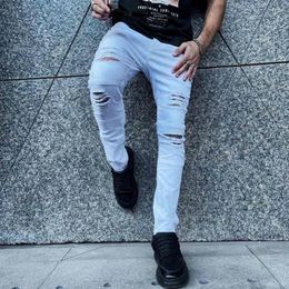 Men's Jeans 2023 Cotton Ripped Casual Slim Skinny White Trousers Fashion Stretch Hip-Hop