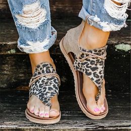 Sandals 2023 Summer Women Strap Women's Flats Open Toe Leopard Casual Shoes Rome Plus Size 36-43 Thong Sexy Ladies