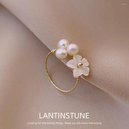 Cluster Rings Elegant Freshwater Pearls Little Flower Round Gold Colour Open Ring For Women Personality Advanced Young Girls Party Jewellery