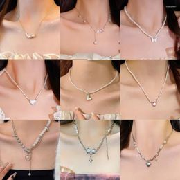 Chains S925 Sterling Silver Pearl Necklace For Women Versatile Luxury And High Grade Beaded Sweater Chain Elegant