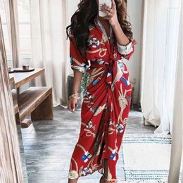 Casual Dresses Autumn Sexy Pleated Irregular Strap Dress Women's Floral Print Long Sleeve Elegant Lady's Bodycon Belted Striped