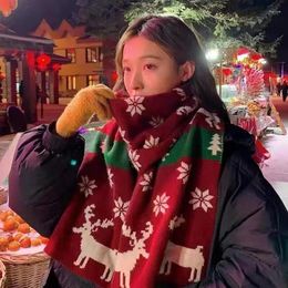 Scarves 2023 Women's Christmas Elk Scarf Autumn And Winter Cute Girl Heart Long Knitted Woollen Scarfs Keep Warm Shawl