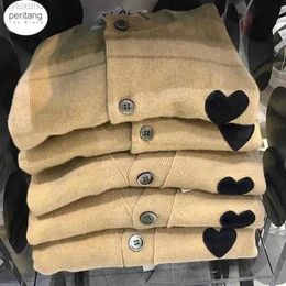 (have Eye) Cardigan Sweaters Women and Men Long Sleeve Crew Neck Single Breasted Sweater Couple Embroidery Love-heart Solid Coat Knitting Cardigans