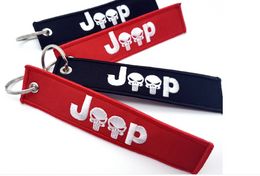 Jeep Skull Key Ring Strip Backpack Embroidery Nylon Keychain Holder For Jeep Embroidery Short Cloth Key Chain Auto Motorcycle Accessories