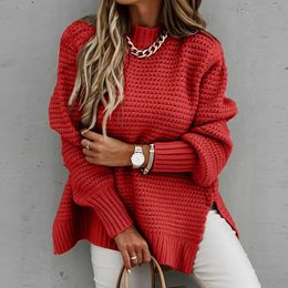 Women's Sweater Knitted Pullover Sweaters Side Split Long Sleeve Jumper Female Fall Winter Casual Thick Tops Plus Size Streetwear 231123