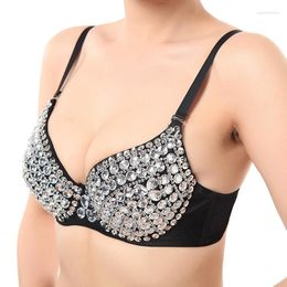 Stage Wear Belly Dance Rhinestone Costume Sparkle Beading Padded Bustier Bralet Bra Party Club Brassiere