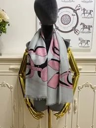 women's square scarf scarves shawl 65% cashmere 35% silk material grey pint pattern size 130cm - 130cm