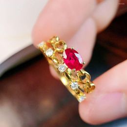 Cluster Rings 4457 Solid 18K Gold Nature 0.53ct Red Ruby Gemstones Diamonds Women Fine Jewelry Presents The Six-word Admonition