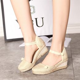 Korean Women Baotou Sandals Fashion Casual Weave Breathable Shoes Female Wedge Platform Buckle Shoes Sandalias 2023