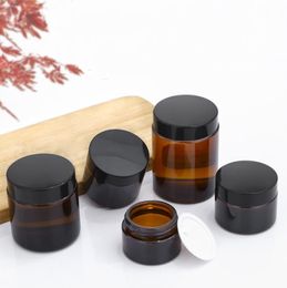 Amber Brown Glass Face Cream Jar Refillable Bottle Cosmetic Makeup Lotion Storage Container Jars 5g 10g 15g 20g 30g 50g SN756