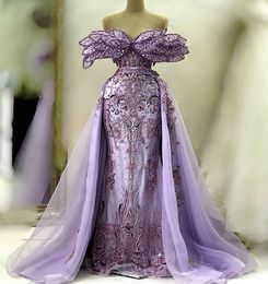 2023 April Aso Ebi Lavender Mermaid Prom Dress Beaded Crystals Lace Evening Formal Party Second Reception Birthday Engagement Gowns Dress Robe De Soiree ZJ628