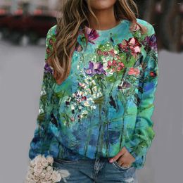 Women's Hoodies Women's Round Neck Oil Painting Flower 3d Print Loose Sweatshirt Casual Fashion Tie-dye Colourful Printing Long-sleeved