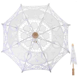 Umbrellas Cotton Umbrella Wedding Embroidery Parasol Summer Outfits Lace Princess Toys White