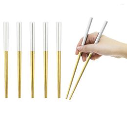 Chopsticks 5Pair White Gold 304 Stainless Steel Straw Korea Style Kitchen High Quality Dining Tools Eating Noodles Tableware