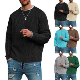 Men's Sweaters Waffle Long Sleeves Spring And Autumn Round Neck Knit Shirt Clothing Loose Fashion Inner Layer Top Man