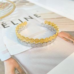 Bangle 316L Stainless Steel Flat Beaded Bracelet Minimalist Gold Plated Metalic Cuff Waterproof Jewelry Party Gift 2023