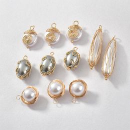 Charms Baroque Retro Imitation Pearl Pendant Handmade Color Preservation Copper Wire Winding Diy Jewelry Material Accessories