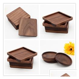 Mats Pads Wooden Coasters Black Walnut Cup Mat Bowl Pad Coffee Tea Dinner Plates Kitchen Home Bar Tools Drop Delivery Garden Dining Ta Dhkxe