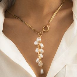 Romantic Geometric Beaded Pearl Tassel Necklace Fashion Imitation Irregular Long Choker Chain For Women Jewellery Vacation Gift