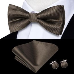 Bow Ties Hi-tie Solid Silk Mens Tie Hanky Cufflinks Set Pre-tied Butterfly Knot Bowtie Wholesale For Male Wedding Business Style Gift