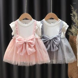 Girl Dresses Summer Cute Girls Sequined Princess Dress Bowknot Baby Sleeveless Tulle Clothes Children Birthday Party Kids Clothing