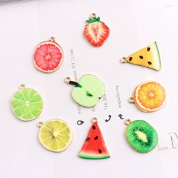 Pendant Necklaces Wholesale 50pcs/lot Enamel Fruit Ornament Cute Oil Drop Strawberry Apple Watermelon Lemon DIY Jewelry Findings Necklace