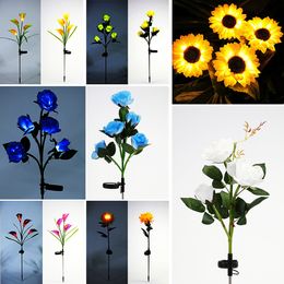 Solar lawn lamp Garden Light Artificial Flower LED Lights Outdoor IP65 Waterproof Christmas Decorative Yard Lighting for Path Terrace Driveway lily rose calla