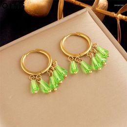 Hoop Earrings OIMG 316L Stainless Steel Gold Plated Fashion Personality Green Beads Tassel For Women Christmas Jewellery