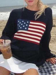 Women s Sweaters Y2K Women Winter Vintage Ladies Luxury American Flag Knit Sweater Aesthetics Long Sleeve Oversize Pullover Tops Clothes 231124