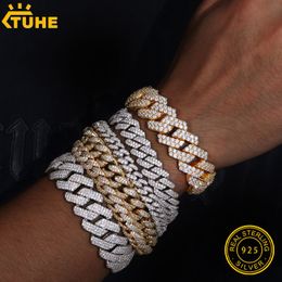 Beaded Fine Jewellery Men Cuban Chain Bracelet Luxury Sterling Silver S925 Bracelet Zircon For Men Hip Hop Jewellery 230424