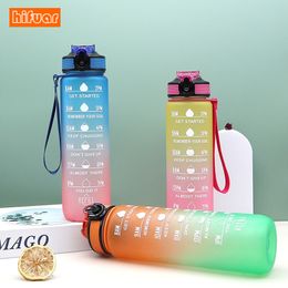 Water Bottles Motivational Water Bottle With Straw Noozle With Time Marker Leakproof Sports Water Bottle For Gym Camping Large Capacity 230422