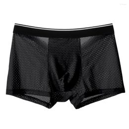 Underpants Men Ice Silk Underwear Mesh Sexy Breathable Boxer Shorts Transparent Briefs Bugle Pouch Panties Male See Through Trunk Pant