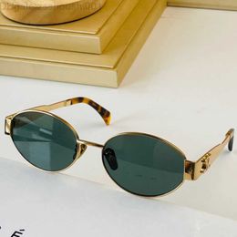 Women Arc de Triomphe Oval Frame Sunglasses CL4S235U Womens Gold Wire Mirror Green Lens Metal Leg Triplet Signature on Temple With brown eyewear bag U82A